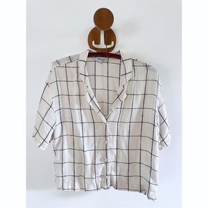 Madewell Linen-blend Resort Crop Shirt in Windowpane- Size Small